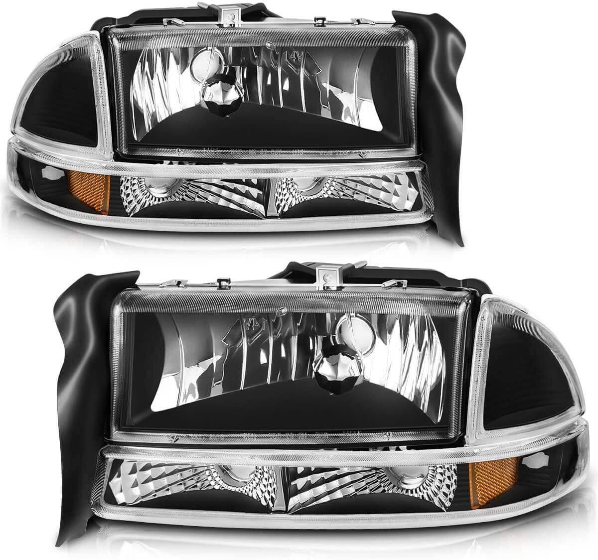 YITAMOTOR 1998-2004 Dodge Dakota / 1998-2003 Durango Headlight Assembly Replacement Black Housing