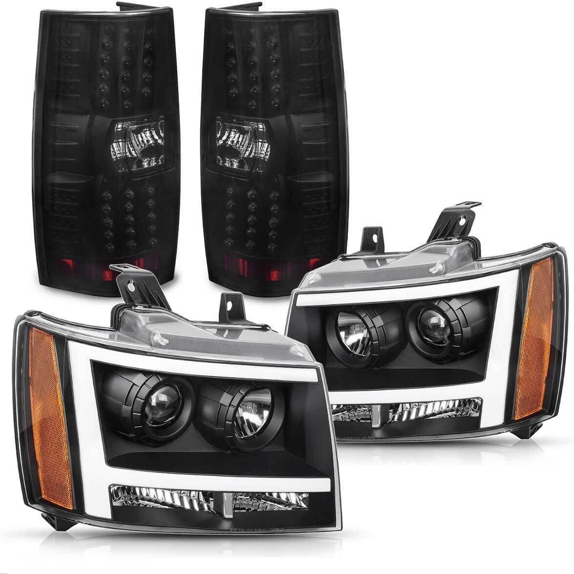 YITAMOTOR LED DRL Projector 2007-2014 Chevy Suburban/Tahoe Headlight Assembly and Tail Lights Combo Set