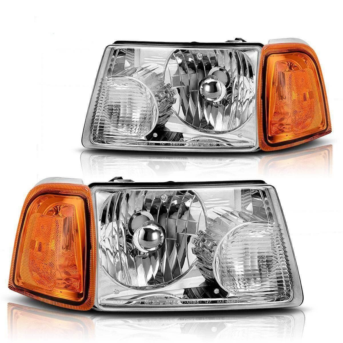 YITAMOTOR 2001-2011 Ford Ranger Headlight Assembly Chrome Housing Amber Corner lights headlamp