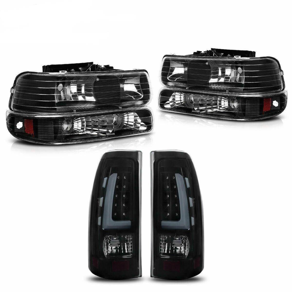 YITAMOTOR 1999-2002 Chevy Silverado Headlights Lamps + LED Tail Lights Black