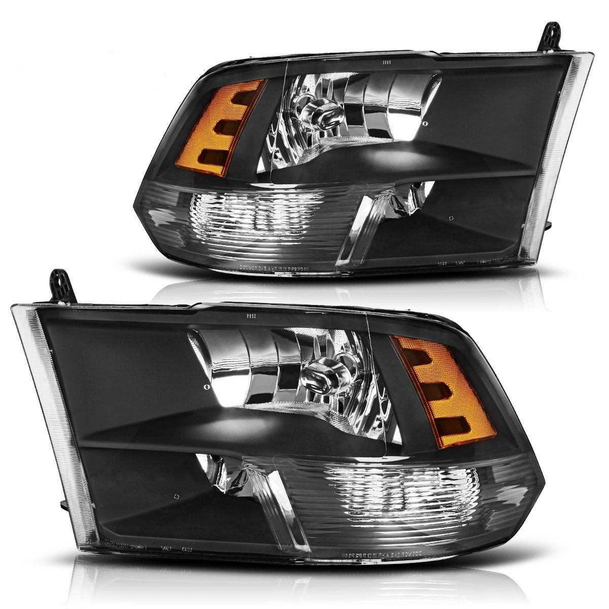 YITAMOTOR 2009-2018 Dodge Ram Headlights Assembly Black Quad Headlamps