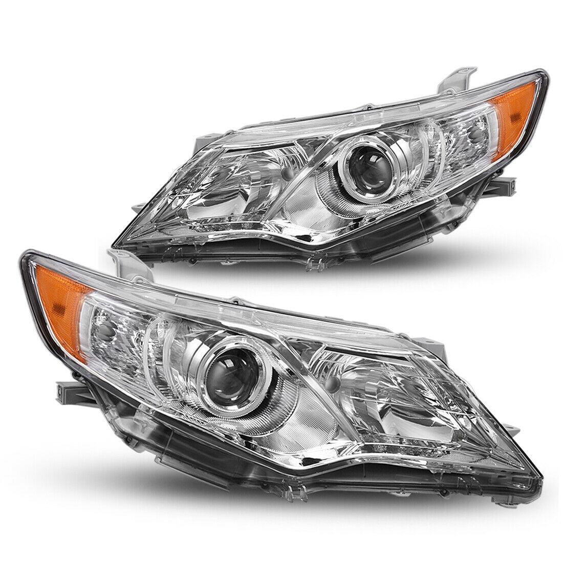 YITAMOTOR 2012-2014 Toyota Camry Chrome Housing, Amber Reflectors H11 9005 Projector Bulbs Headlight Assembly