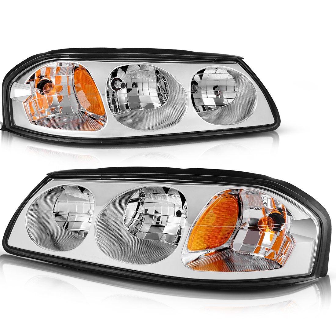 YITAMOTOR 2000-2005 Chevy Impala Headlight Assembly OE Style Headlamps Chrome Housing Amber Reflector