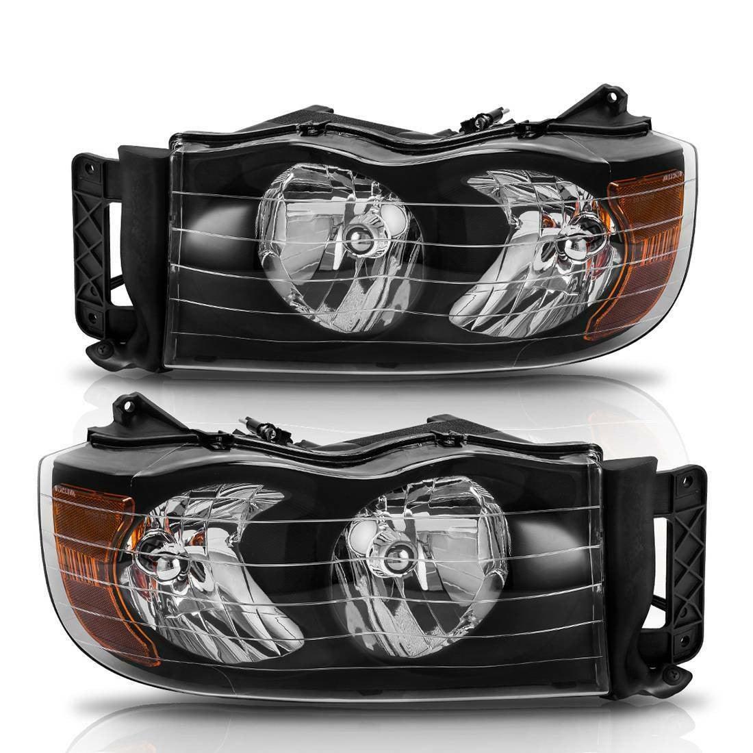 YITAMOTOR 2002-2005 Dodge Ram Pickup Headlight Assembly Truck Headlamps Black Housing Amber Reflector