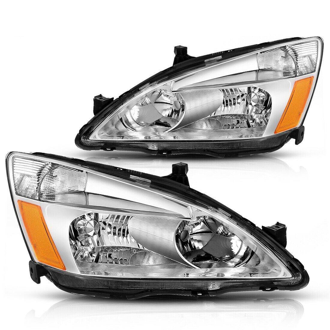 YITAMOTOR 2003-2007 Honda Accord Headlight Assembly OE Headlamp Chrome Housing Clear Lens