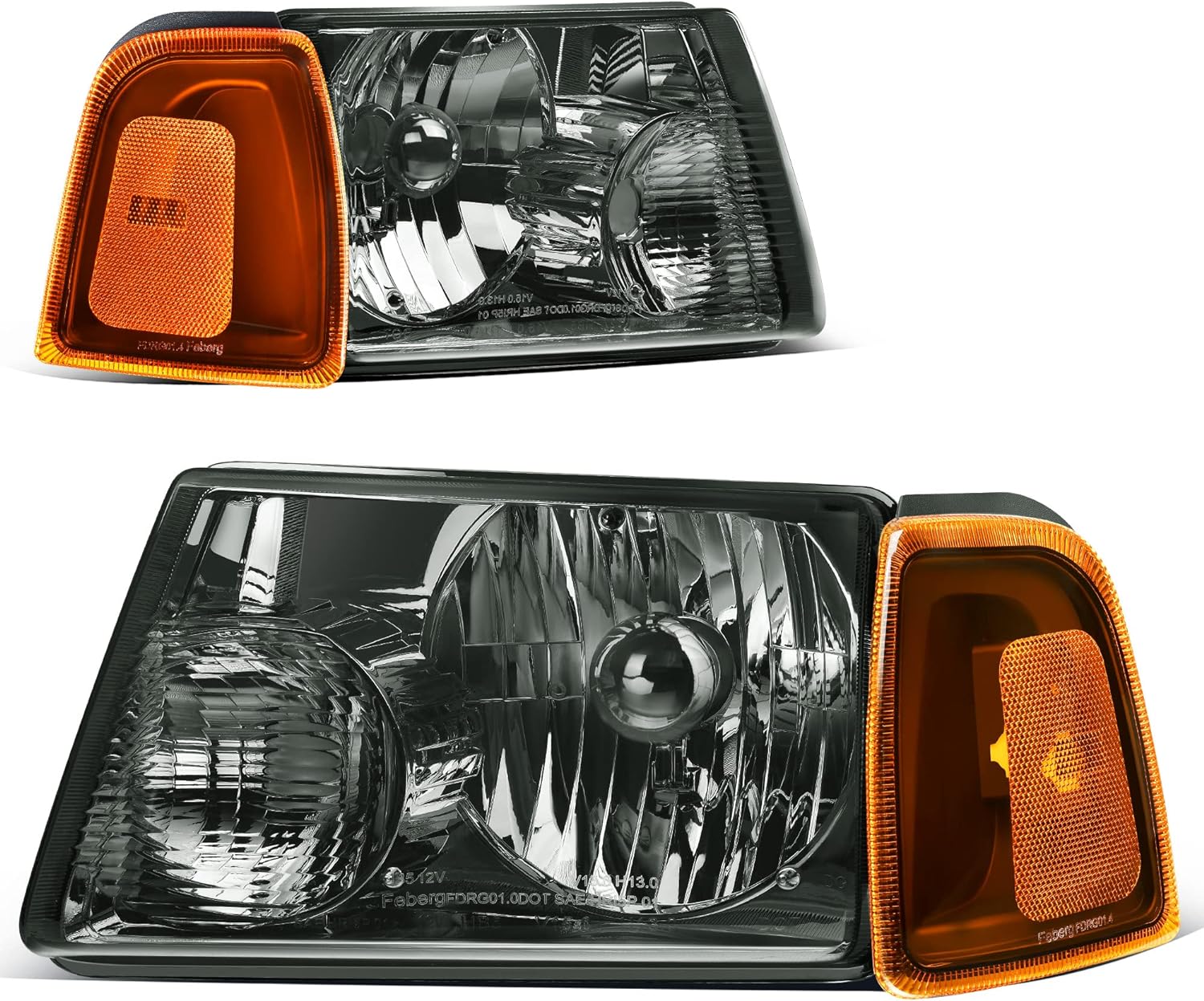 YITAMOTOR Headlight Assembly For 2001-2011 Ford Ranger Chrome Smoke Lens Corner Headlamps