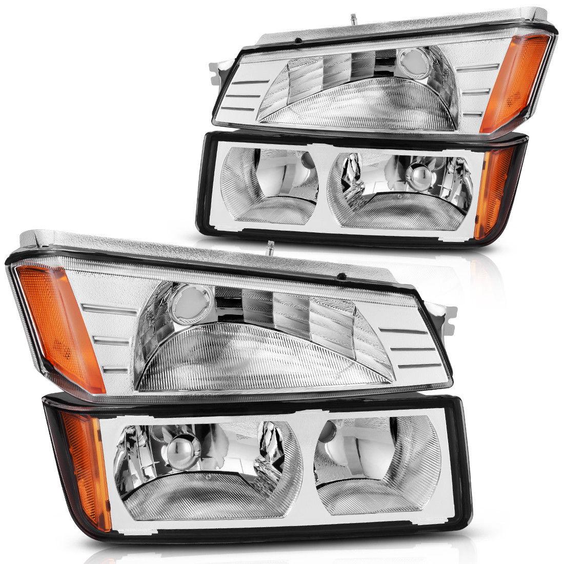 YITAMOTOR 2002-2006 Chevy Avalanche with BODY CLADDING Chrome Headlights+Bumper Signal Lamp Headlight Assembly