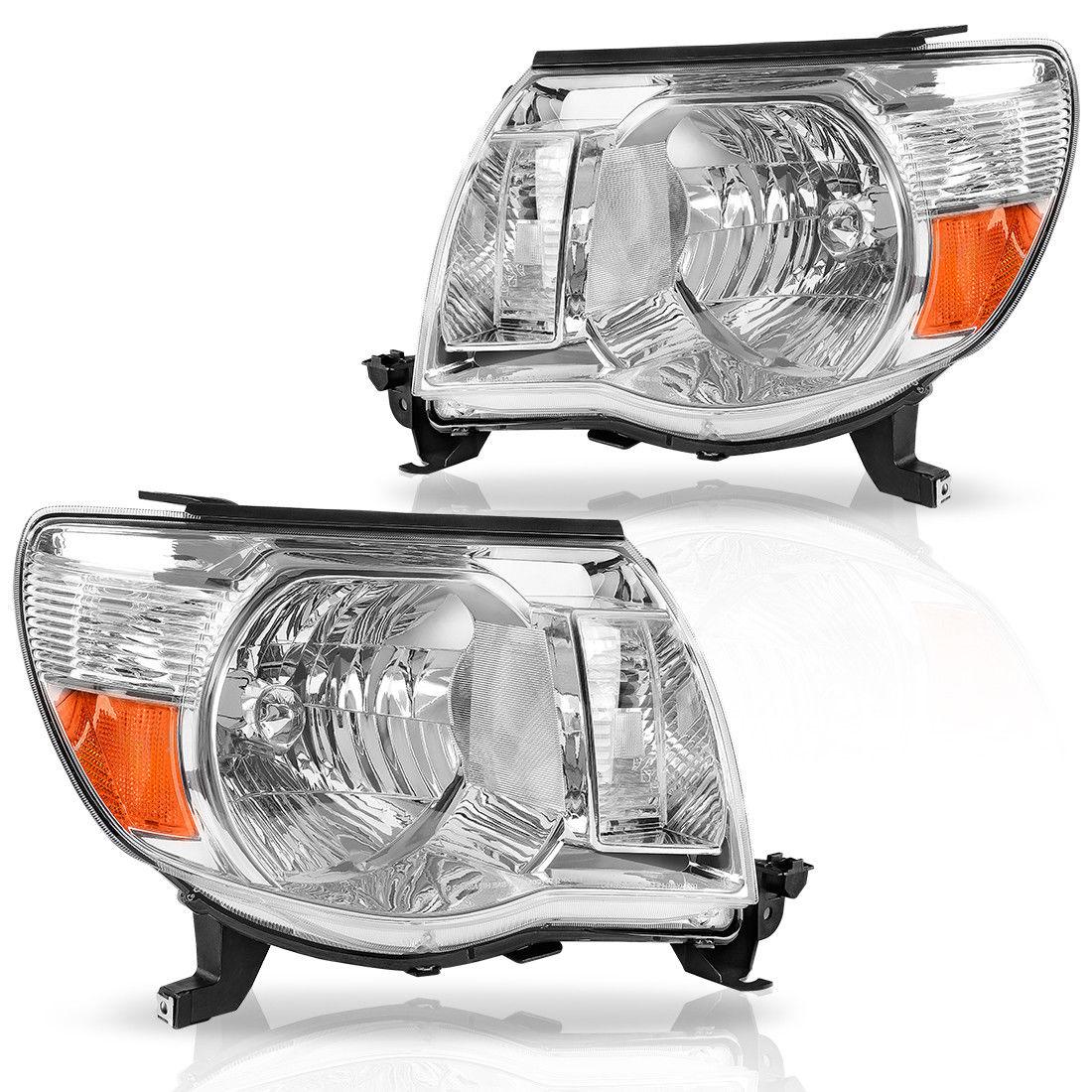 YITAMOTOR 05-11 Toyota Tacoma Pickup Truck Headlight Assembly OE Style Chrome Housing Amber Reflector