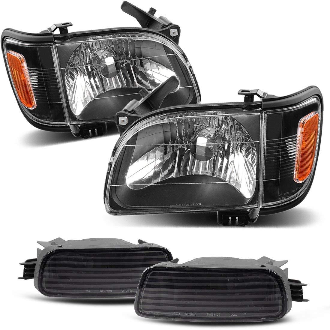 YITAMOTOR 2001-2004 Toyota Tacoma Pickup Headlights Black Housing with Amber Reflector Clear Lens