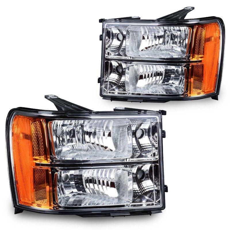 YITAMOTOR Headlight Assembly For 07-13 GMC Sierra 1500/07-14 GMC Sierra 2500HD 3500HD Chrome with Amber Reflector