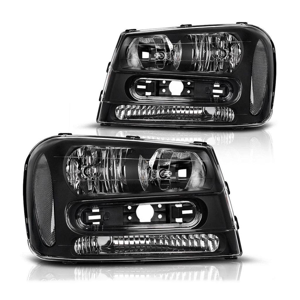 YITAMOTOR 2002-2009 Chevy Trailblazer Black Housing Headlight Assembly Except for 2006-2009 LT models