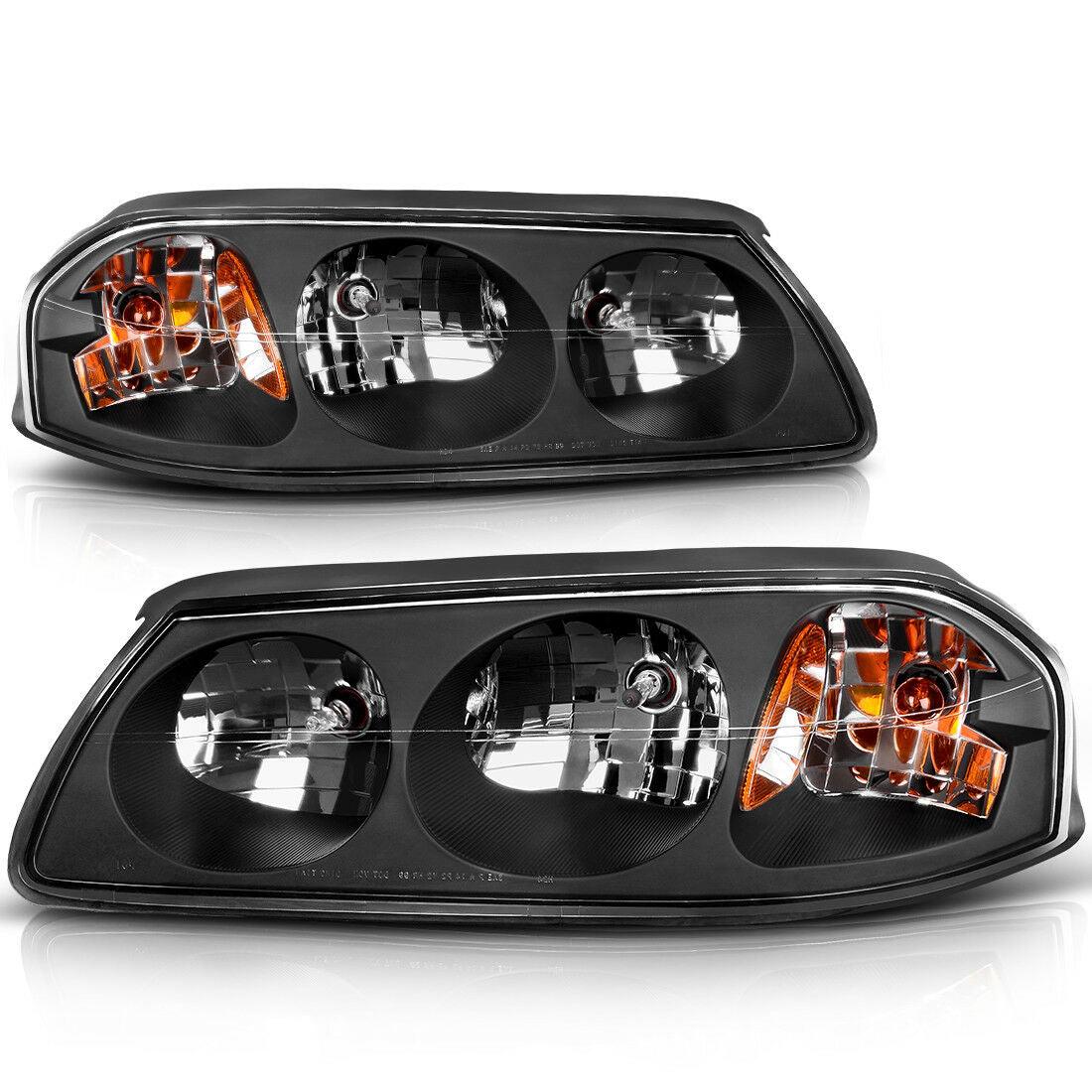 YITAMOTOR 2000-2005 Chevy Impala Headlights Replacement Black Housing Amber Reflector Clear Lens