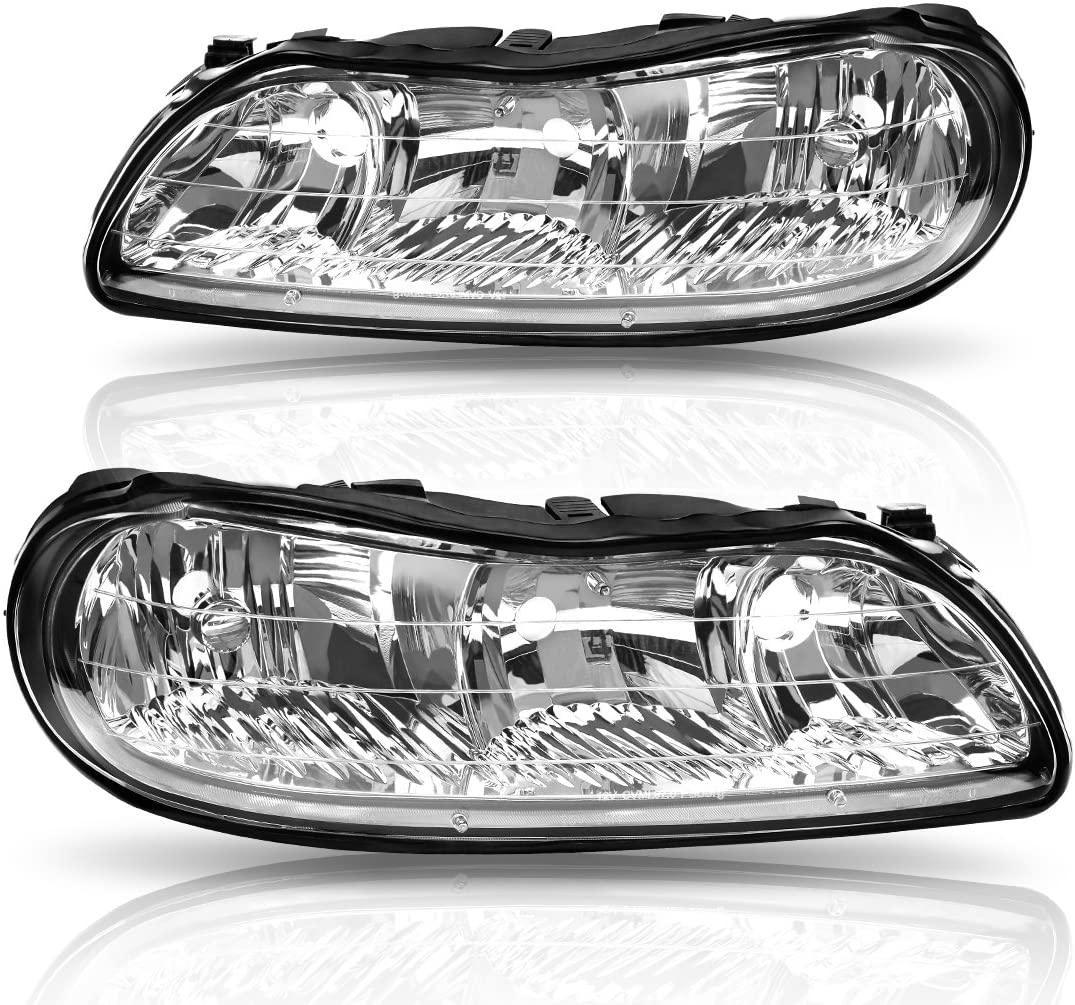 YITAMOTOR 1997-2003 Chevy Malibu, 1997-1999 Oldsmobile Cutlass Headlight Assembly Chrome Housing