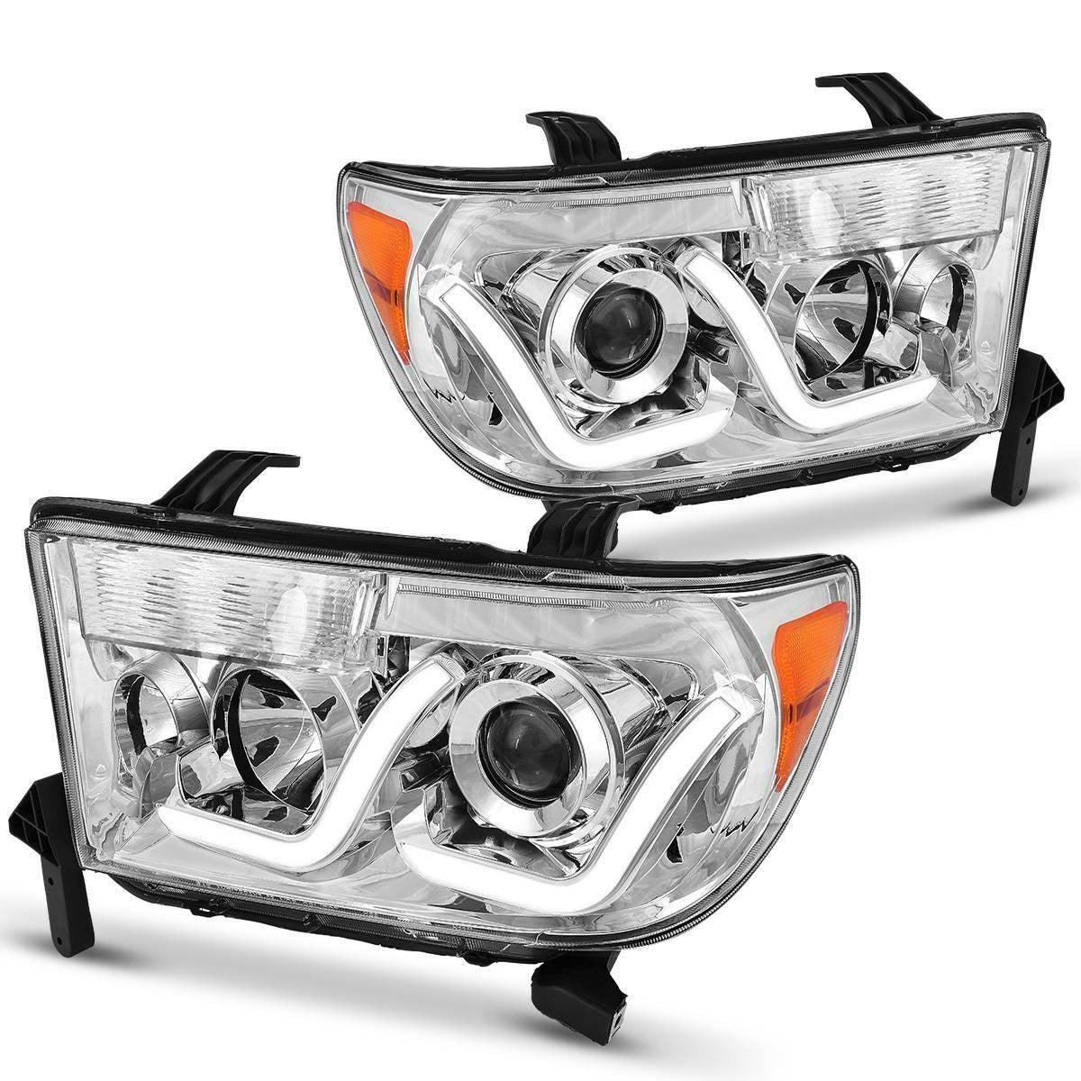 YITAMOTOR 2007-2013 Toyota Tundra/2008-2017 Sequoia Headlight Assembly Chrome Housing LED Tube Projector Headlamps