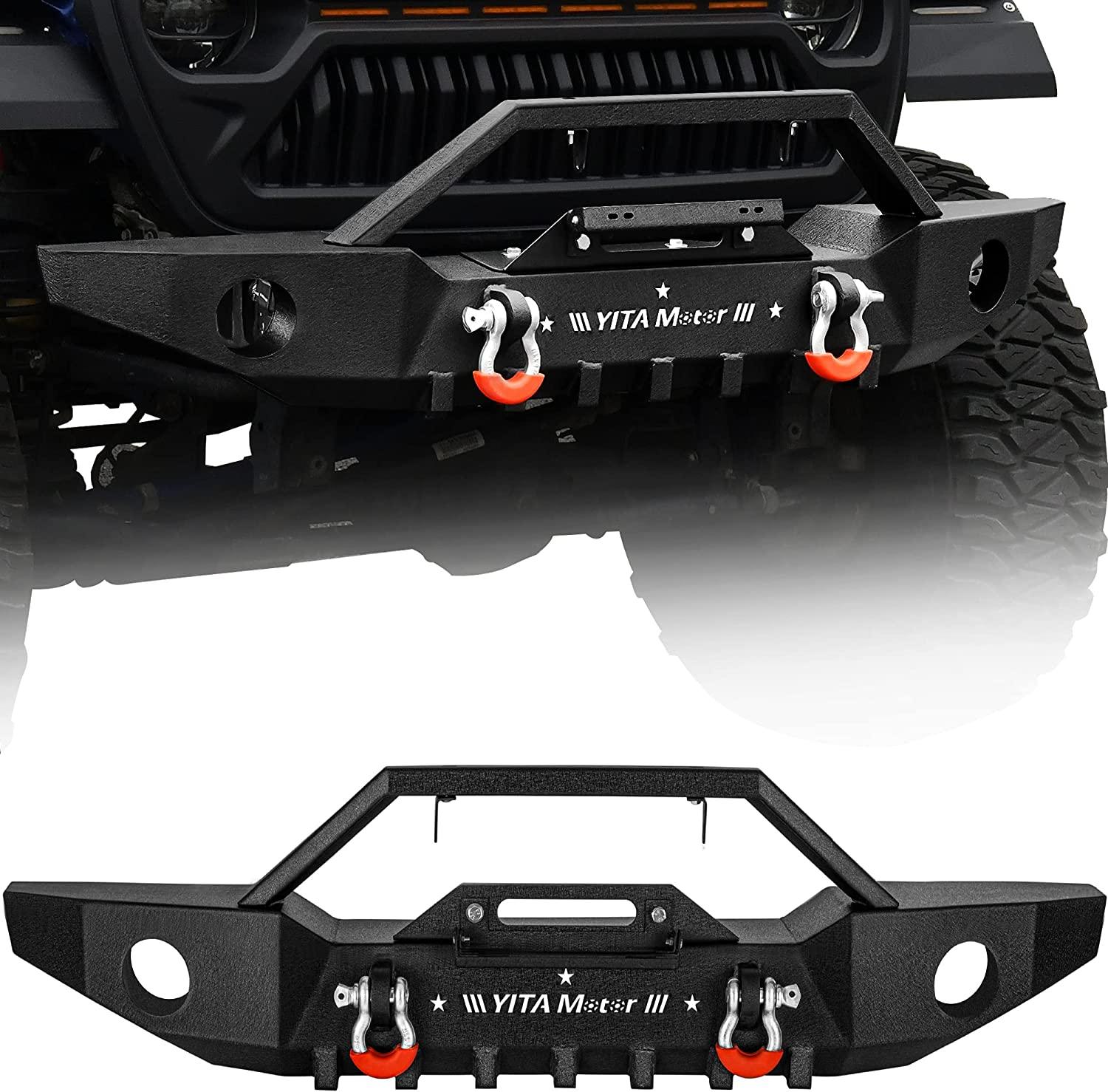 YITAMOTOR 2018-2024 Jeep Wrangler JL/ 2020-2023 Jeep Gladiator Front Bumper with Winch Plate & D-Rings & Fog Holes