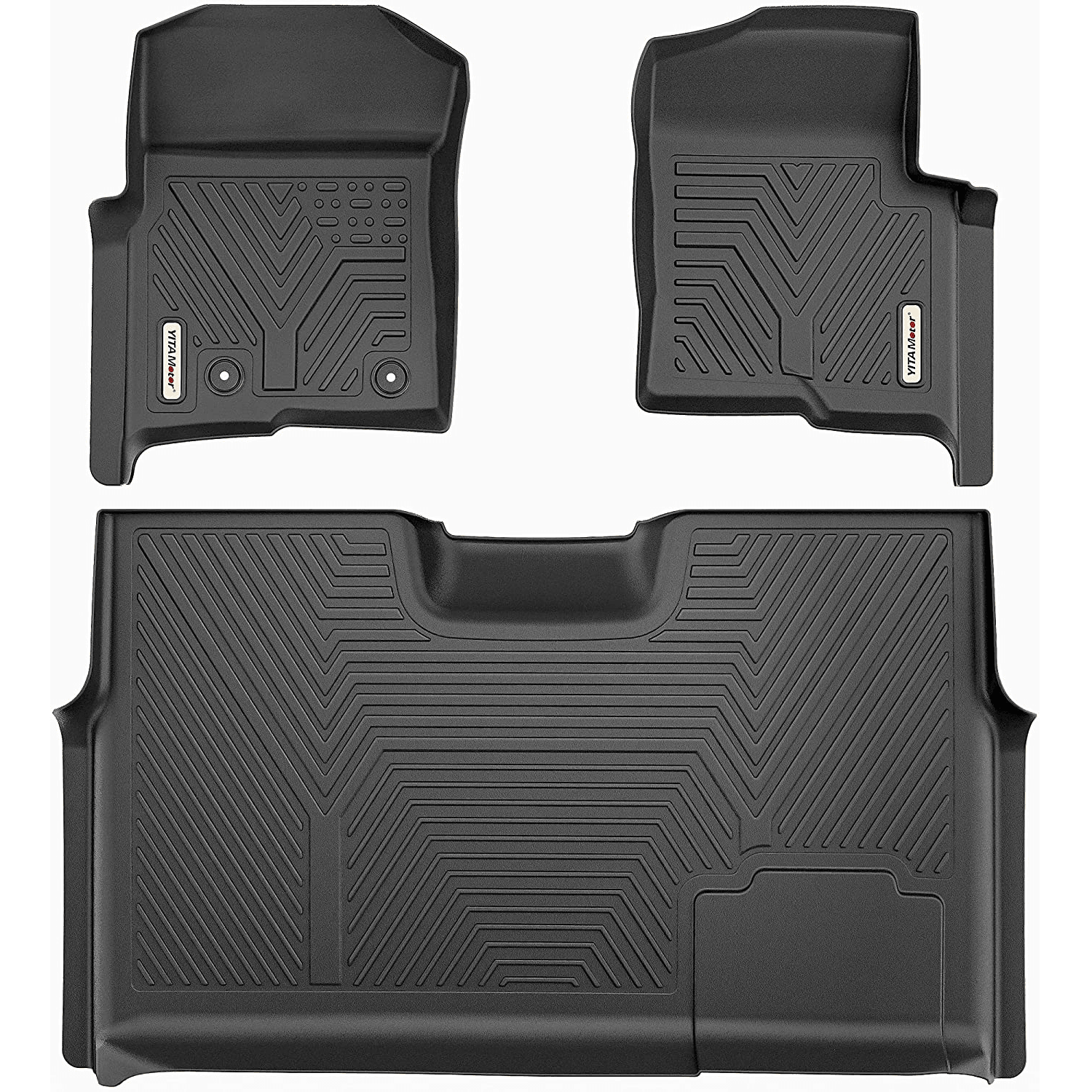 YITAMOTOR 2010-2014 Ford F-150 SuperCrew/Crew Cab Floor Mats, Custom Fit 1st & 2nd Row, Black TPE All-Weather Guard