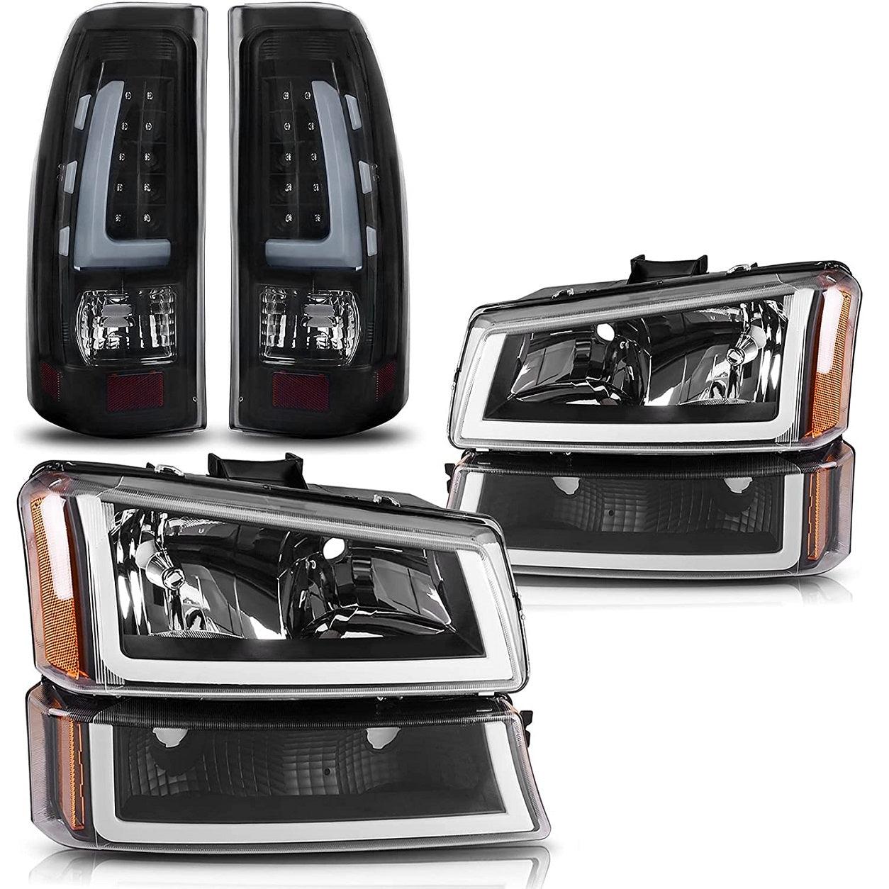 YITAMOTOR LED 2003-2006 Chevy Silverado Headlights Taillights Black Housing Headlamps + LED Taillights