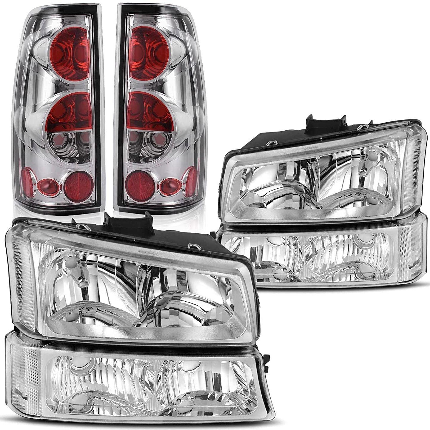 YITAMOTOR 03-06 Chevy Silverado 07 Silverado Classic Chrome Housing Headlights + Taillights Combo