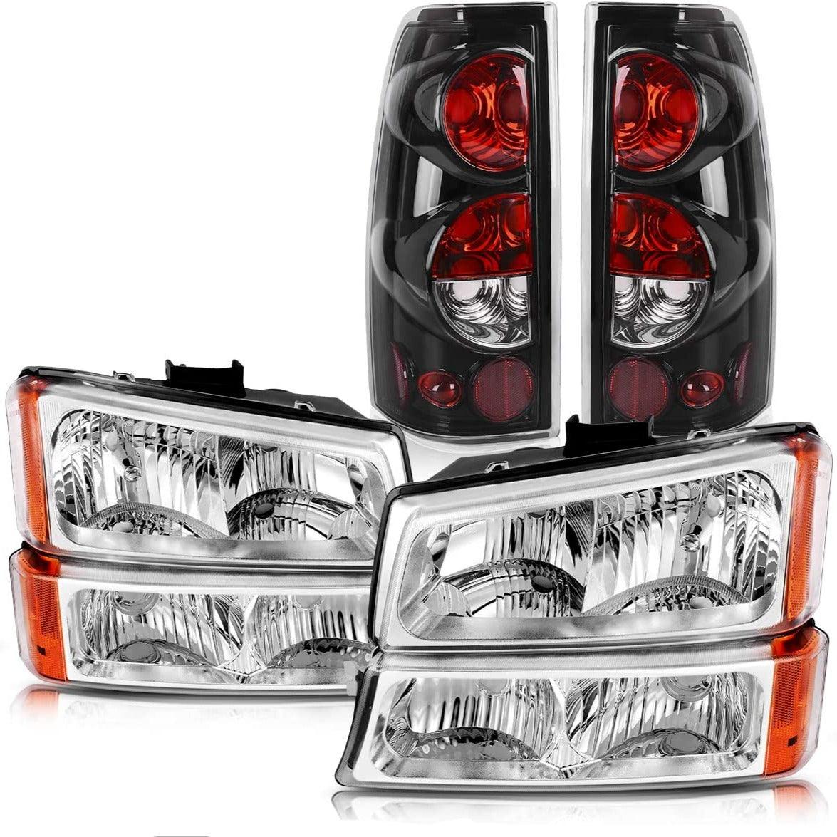 YITAMOTOR 2003-2006 Chevrolet Silverado 1500/2500HD Chrome Housing Headlight Assembly + Taillights