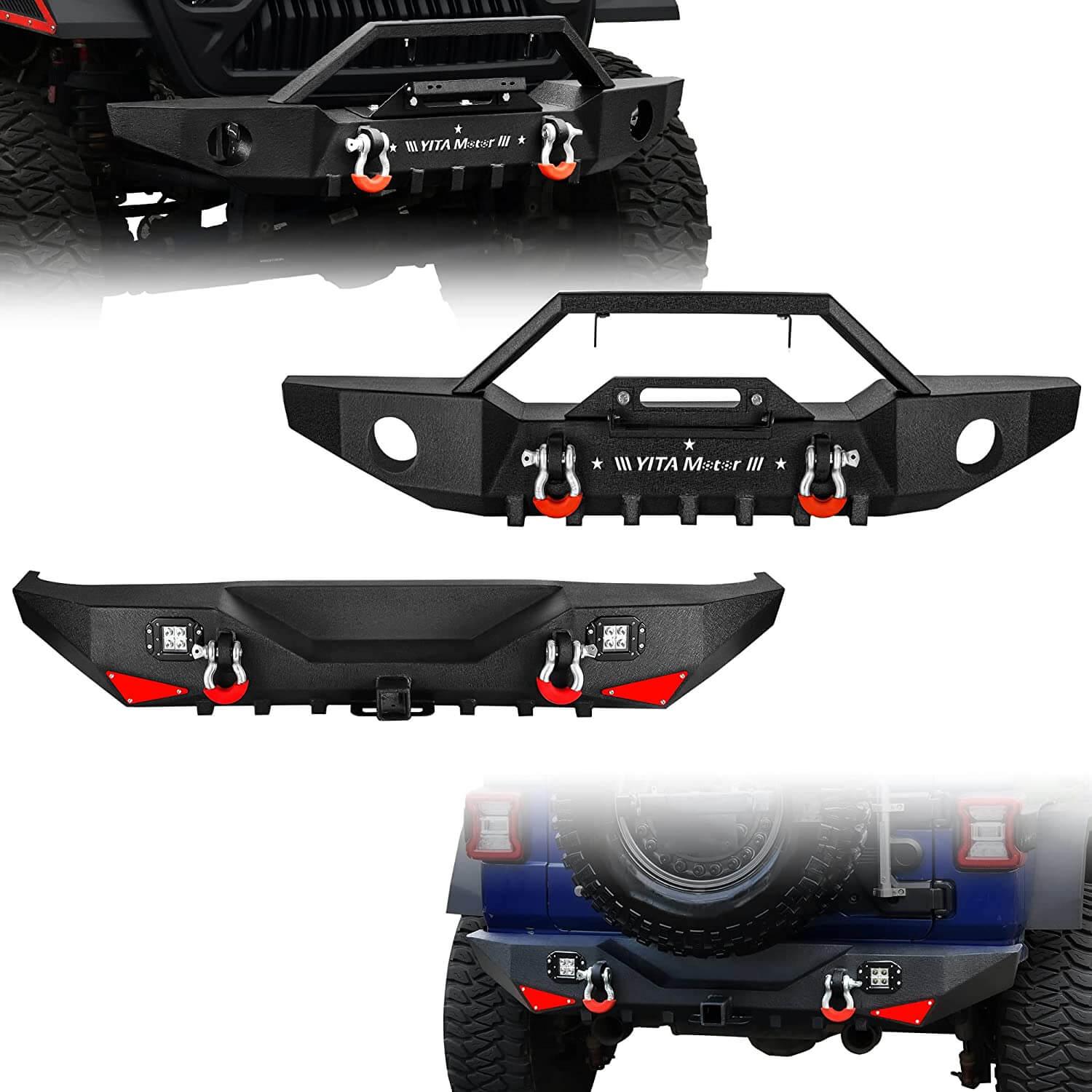 YITAMOTOR Front Rear Bumper for 2018-2024 Jeep Wrangler JL?w/ Winch Plate & 2 × D-Rings & Fog Holes