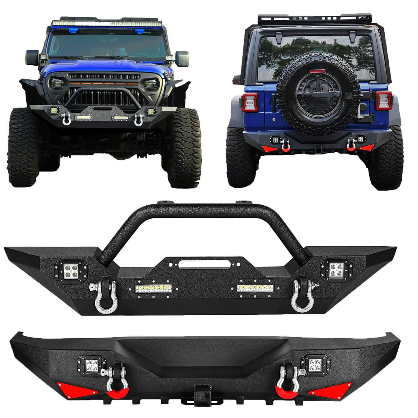 YITAMOTOR Front Rear Bumper For 2018-2024 Jeep Wrangler JL & Unlimited, w/ LED Lights & D-Rings