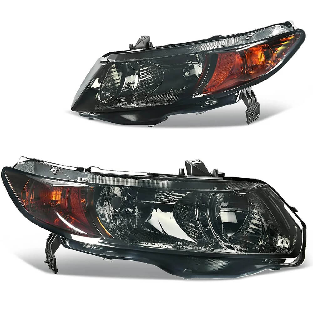 YITAMOTOR 2006-2011 Honda Civic 2 Door Coupe Headlight Assembly Black Housing Amber Reflector