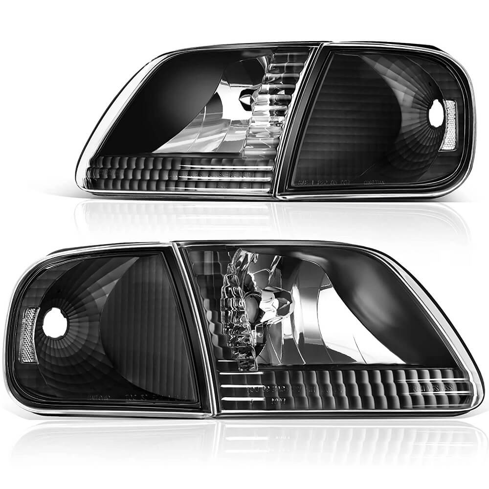 YITAMOTOR 1997-2004 Ford F-150, 1997-2002 Ford Expedition Headlight Assembly Black Housing Clear Reflector Clear Lens