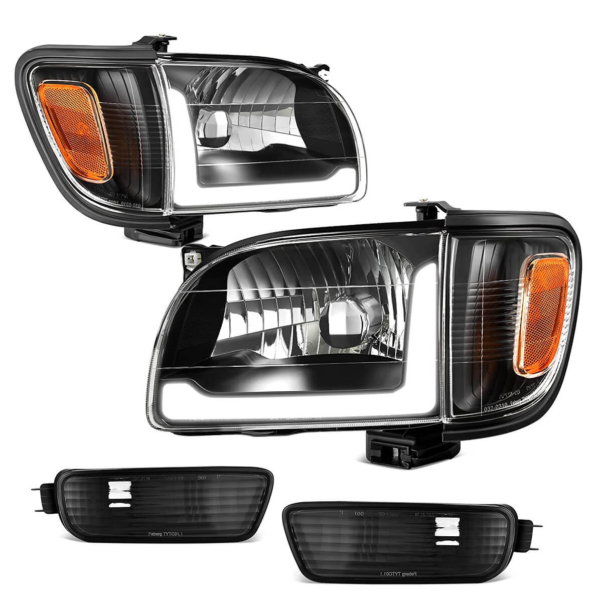 YITAMOTOR LED DRL 2001-2004 Toyota Tacoma Headlight Assembly Pickup Black Housing + Bumper Lights