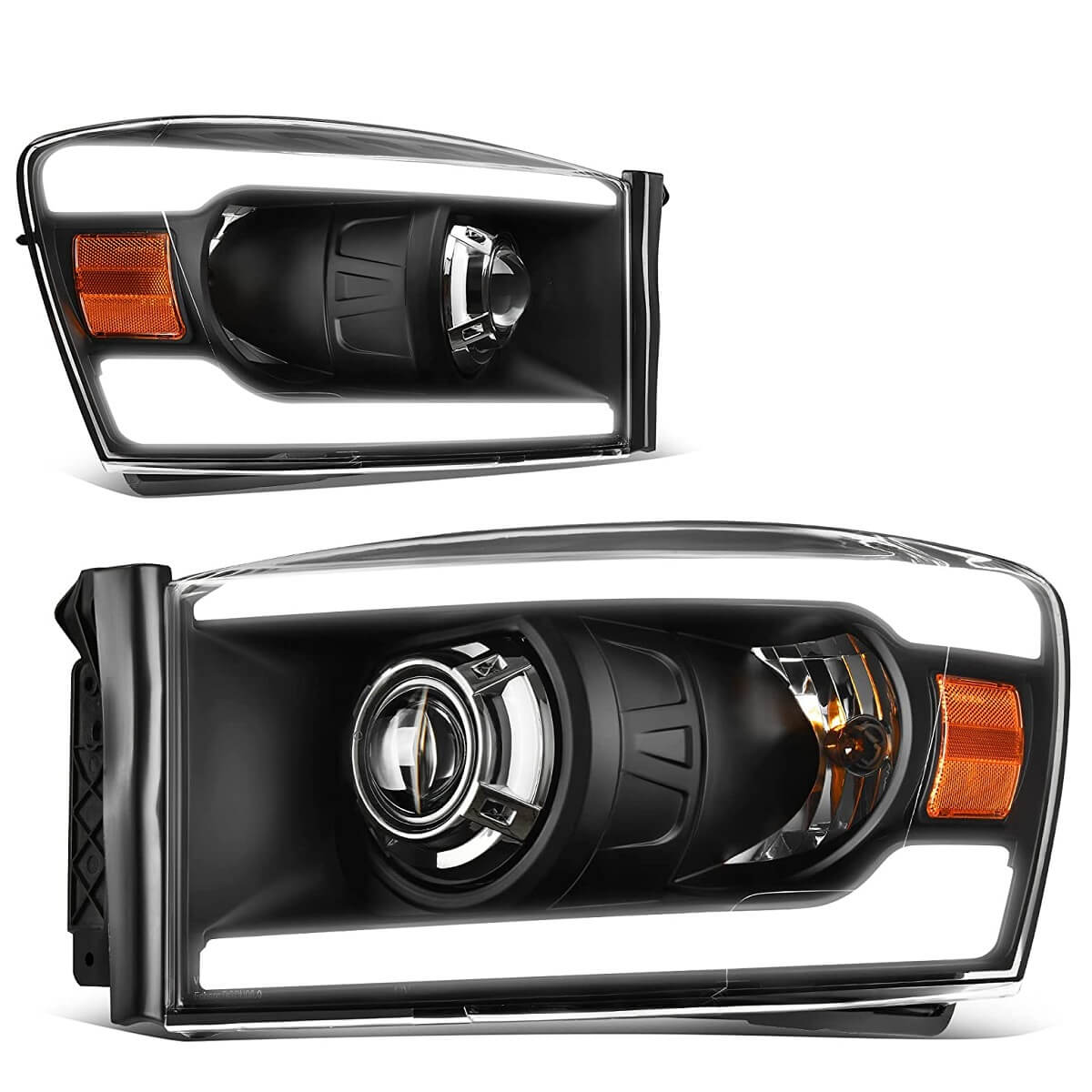 YITAMOTOR LED DRL Projector 2006-2009 Dodge Ram Headlights Assembly Headlamp Black Housing Amber Reflector