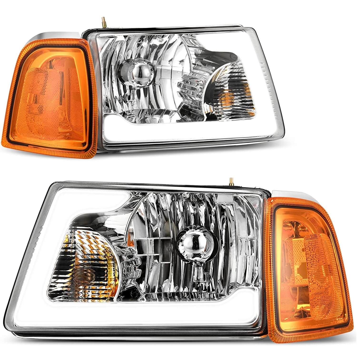 YITAMOTOR LED DRL 2001-2011 Ford Ranger Headlights Assembly Pair Chrome Housing Amber Reflector