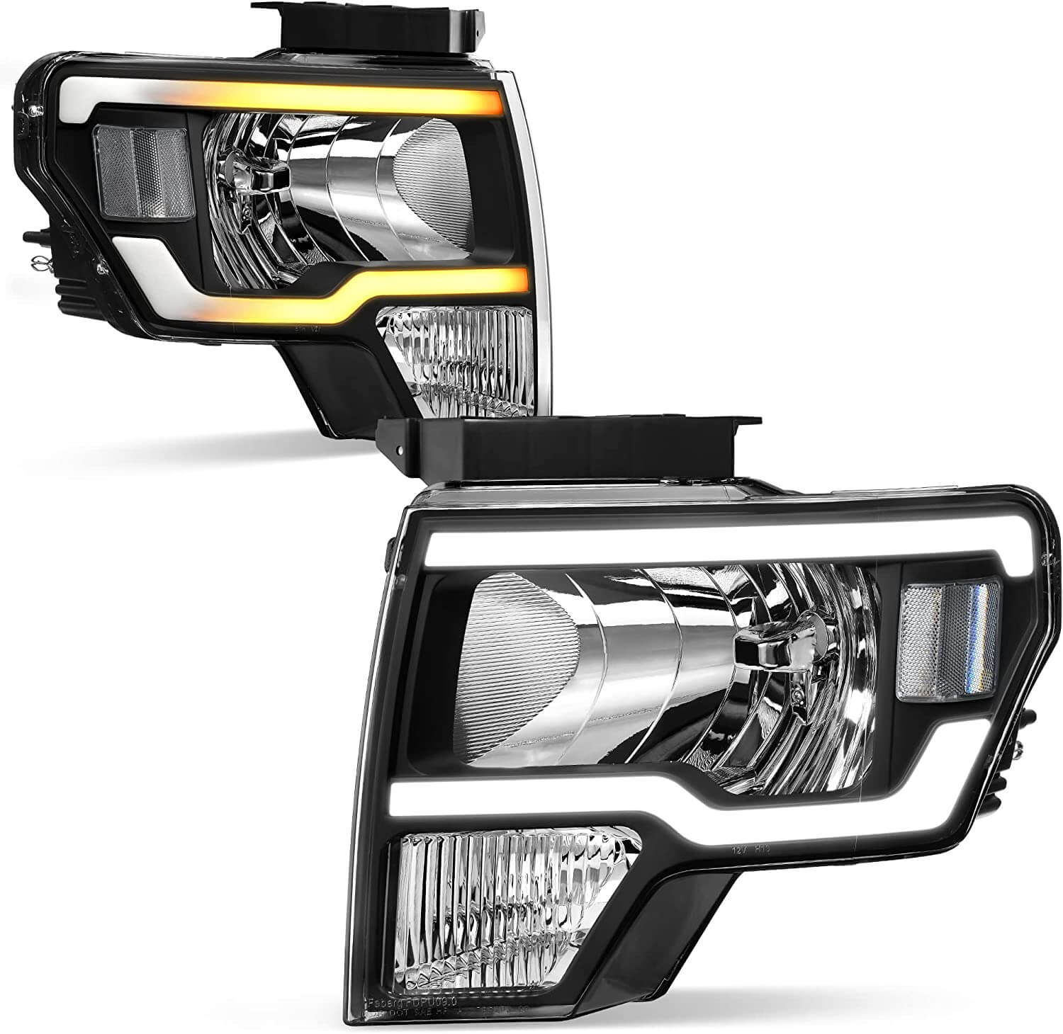 YITAMOTOR Switchback LED DRL 2009-2014 Ford F150 Headlights Assembly Pair Black Housing Clear Reflector