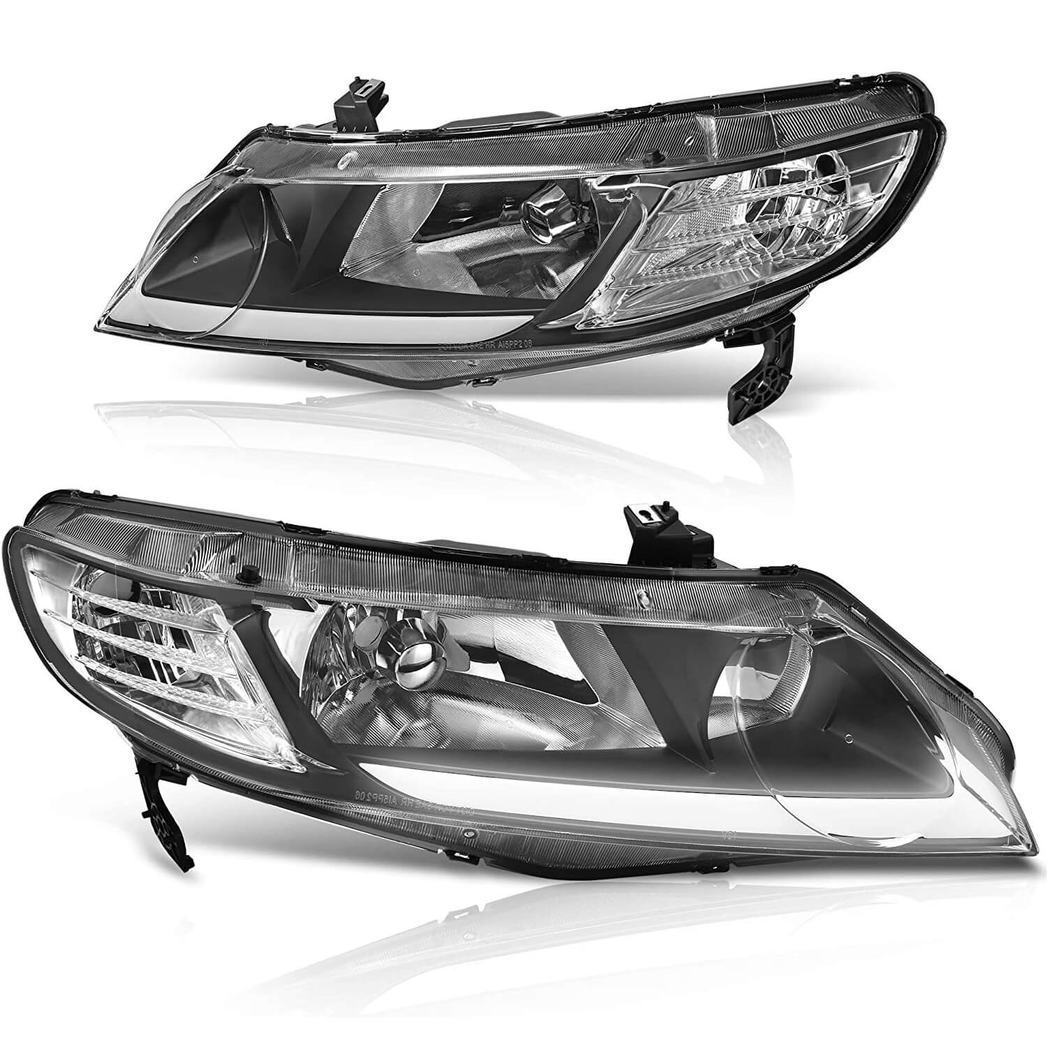 YITAMOTOR LED DRL Headlights Assembly For 2006-2011 Civic Sedan 4-Door Headlamp Replacement Pair with Daytime Running Light Black Housing Clear Reflector