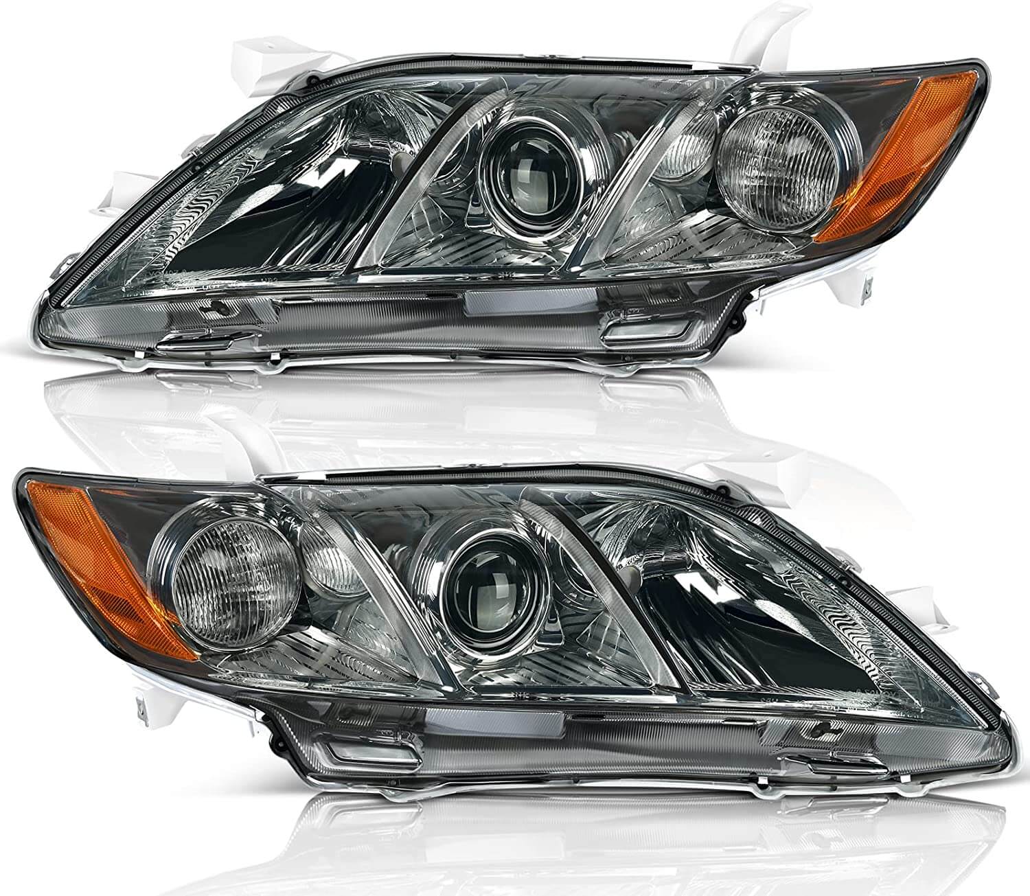 YITAMOTOR 2007-2009 Toyota Camry Headlight Assembly Not Fit Hybrid Model Projector Chrome Housing Smoke Lens