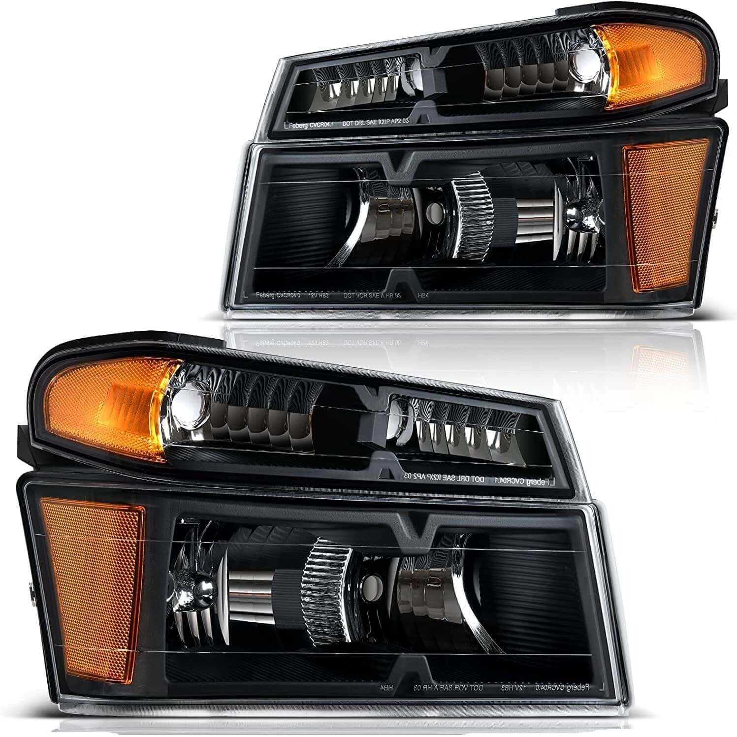 YITAMOTOR 2004-2012 Chevy Colorado/ 04-12 GMC Canyon Headlight Assembly Black Housing Amber Reflector