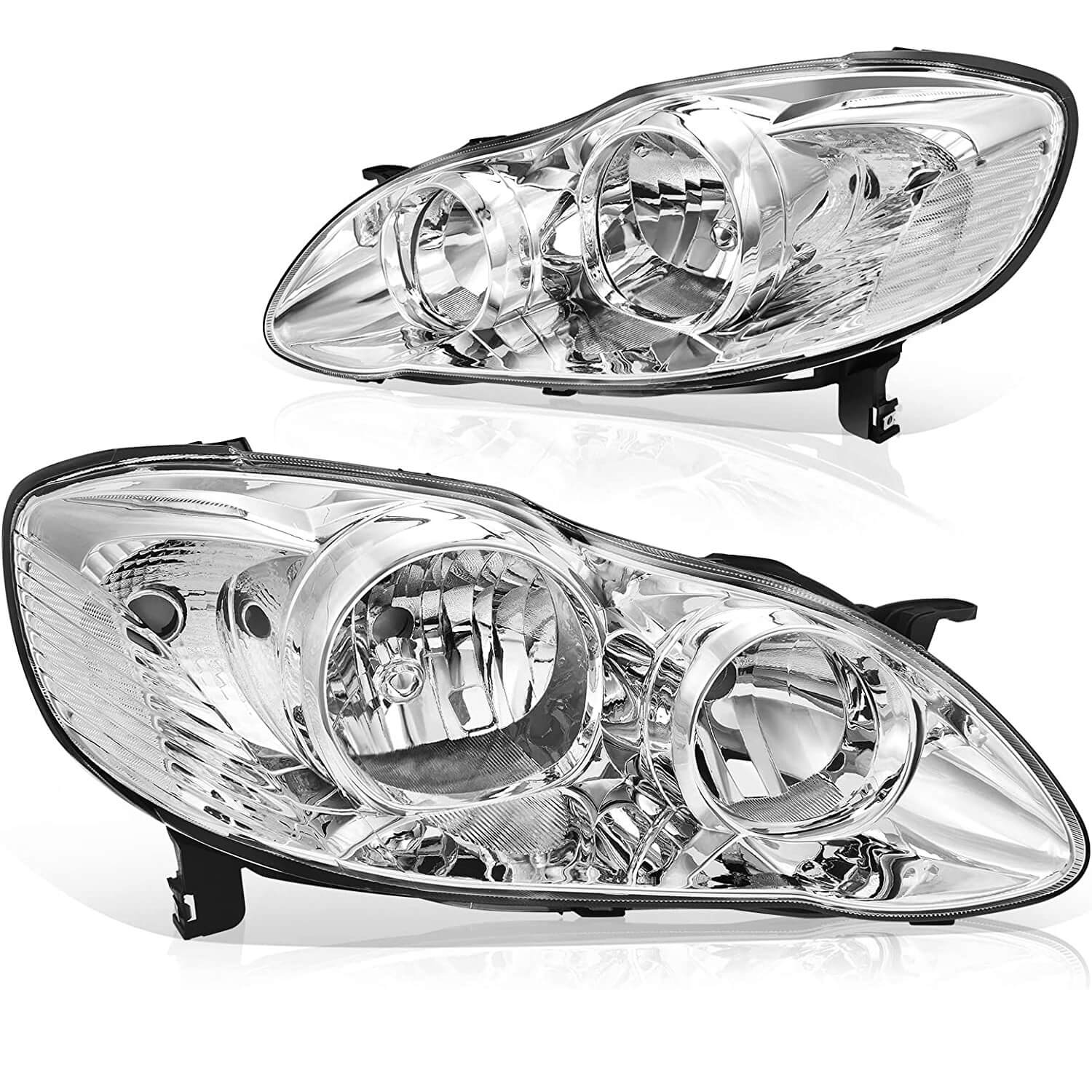 YITAMOTOR 2003-2008 Toyota Corolla Headlight Assembly Chrome Housing Clear Reflector Clear Lens