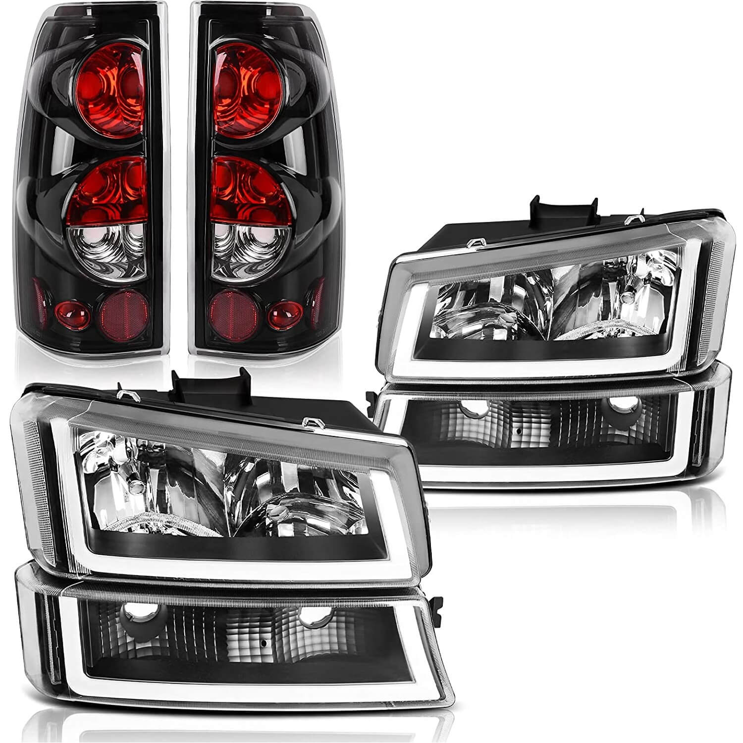 YITAMOTOR 2003-2006 Chevy Silverado LED DRL Headlights + Clear Lens Taillights