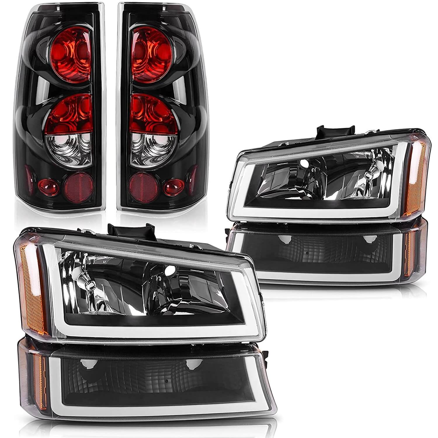 YITAMOTOR 2003-2006 Chevrolet Silverado LED DRL Headlights + Clear Lens Taillights Combo