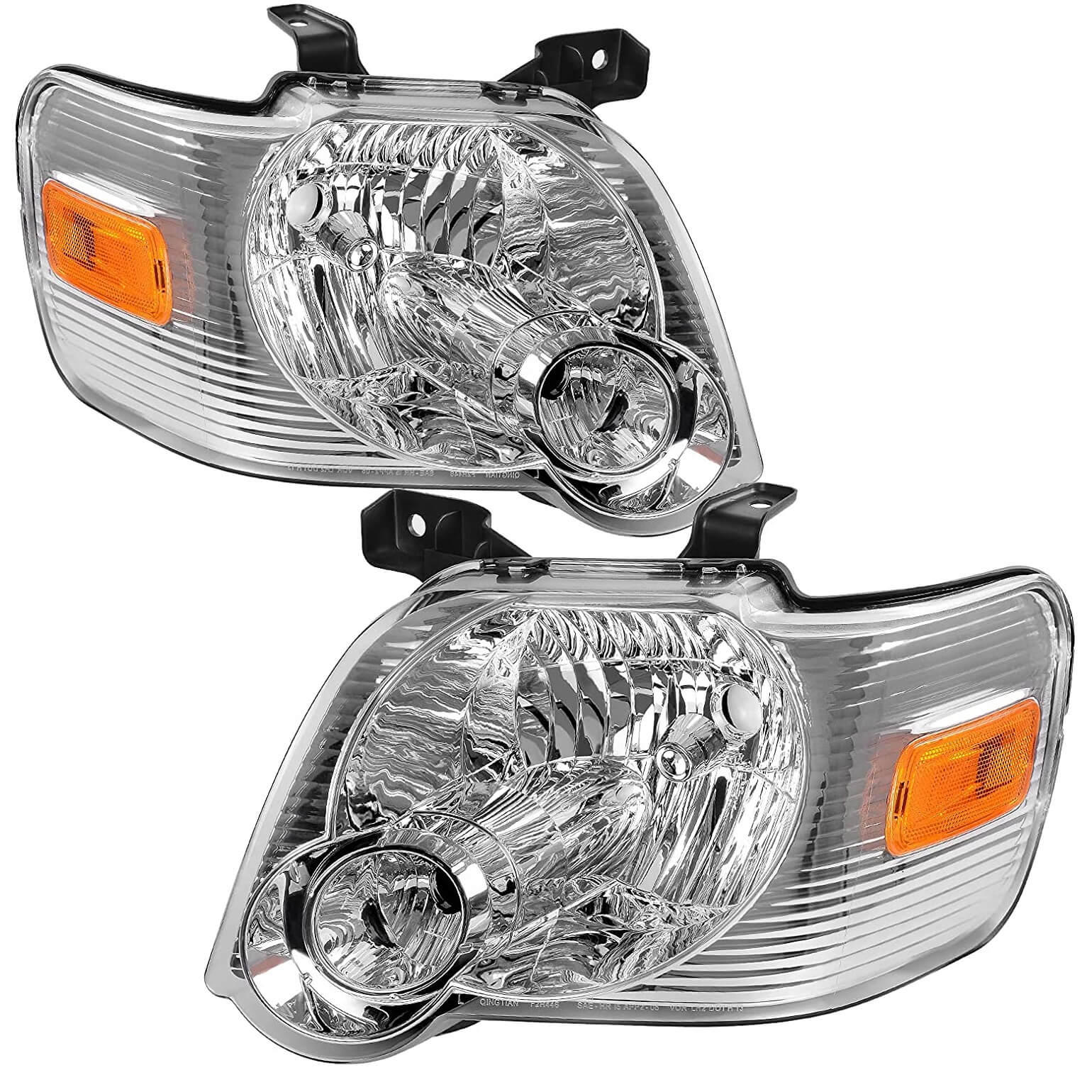 YITAMOTOR 2006-2010 Ford Explorer Headlight Assembly Chrome Housing with Amber Reflector