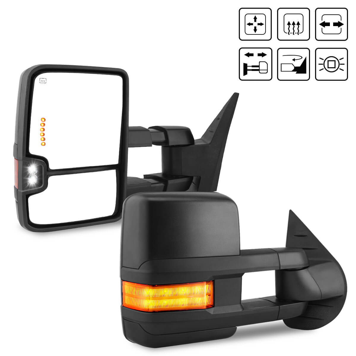 YITAMOTOR 2007-2014 Chevy Silverado Extendable Tow Mirrors Power Heated with LED Turn Signal