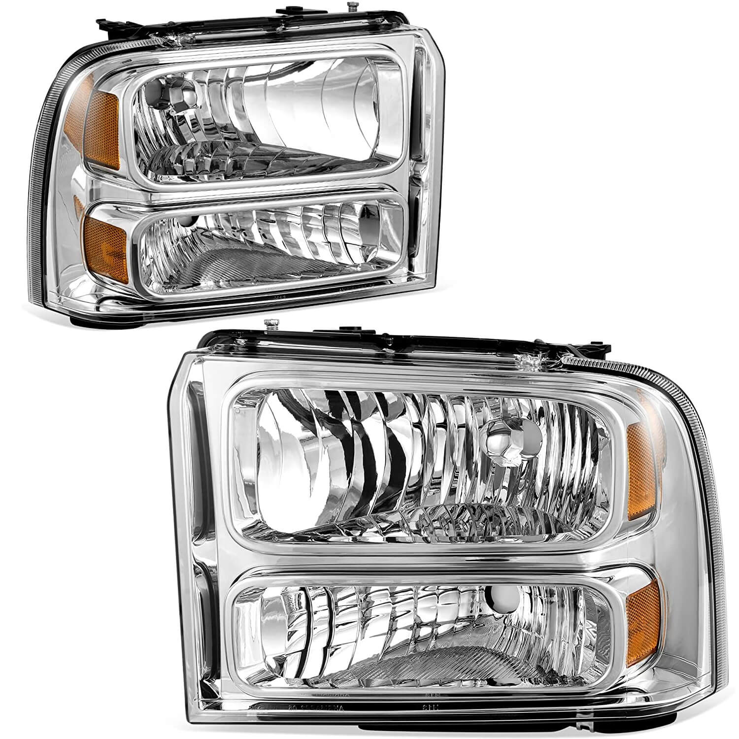 YITAMOTOR Headlight Assembly For 1999-2004 Ford F250 F350 F450 F550 Super Duty / 2000-2004 Ford Excursion Chrome Housing Clear Lens Headlamps Replacement (Not fit with Sealed Beam Model)