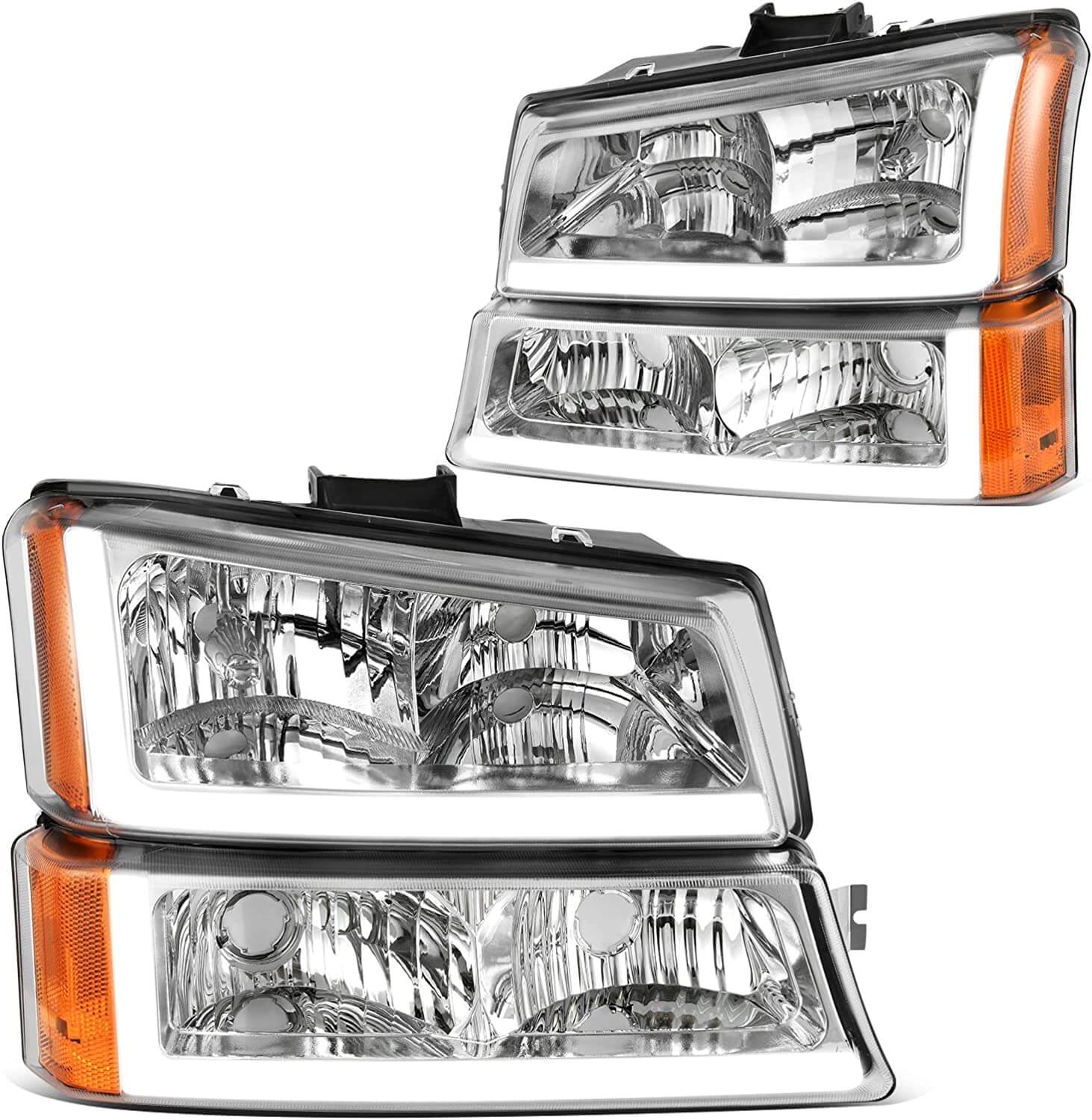 YITAMOTOR Chrome LED DRL 2003-2006 Chevy Silverado Avalanche 1500 2500 3500 Headlight Assembly