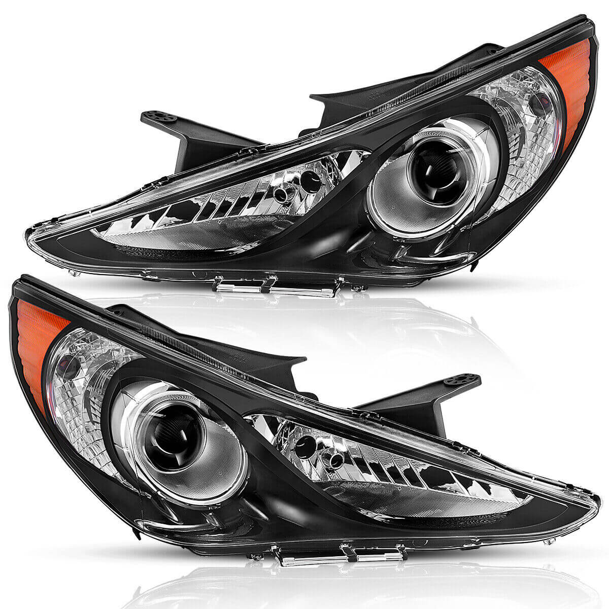 YITAMOTOR 2011-2014 Hyundai Sonata Pair Projector Headlights Black Amber Corner Headlamps