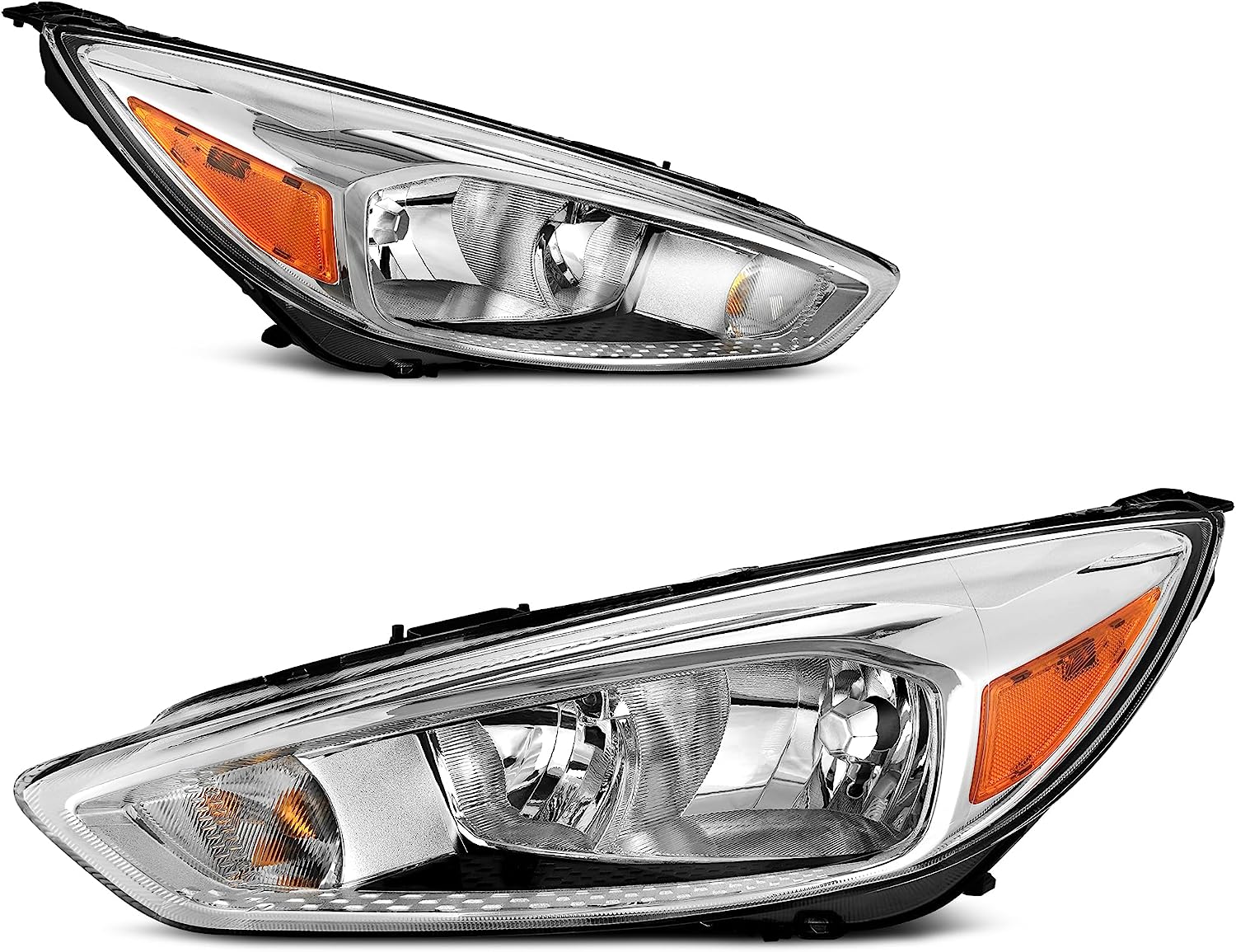 YITAMOTOR Pair For 2015-2018 Ford Focus Headlights Assembly Lamps Left+Right Chrome Amber