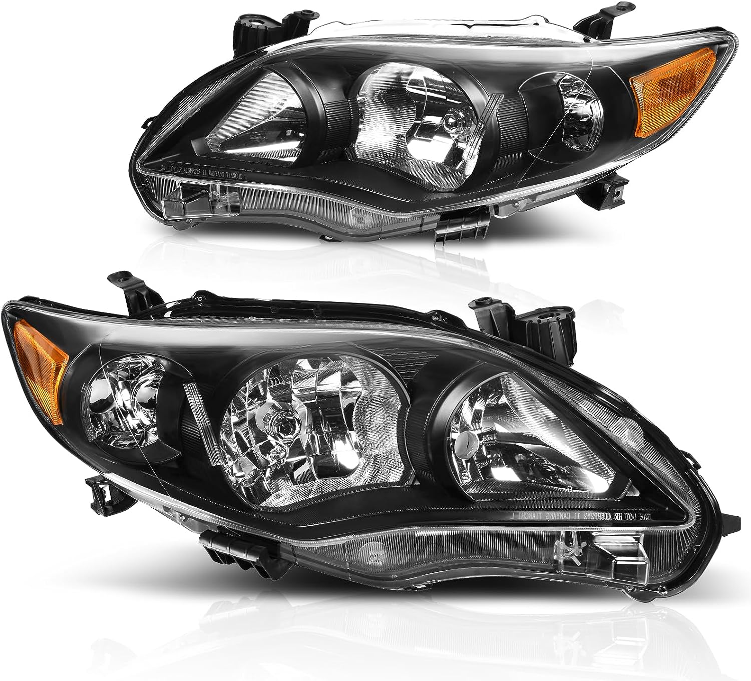 YITAMOTOR Headlight Assembly Compatible with 2011-2013 Toyota Corolla Headlamp Passenger and Driver Side Black Housing Clear Lens Amber Reflector