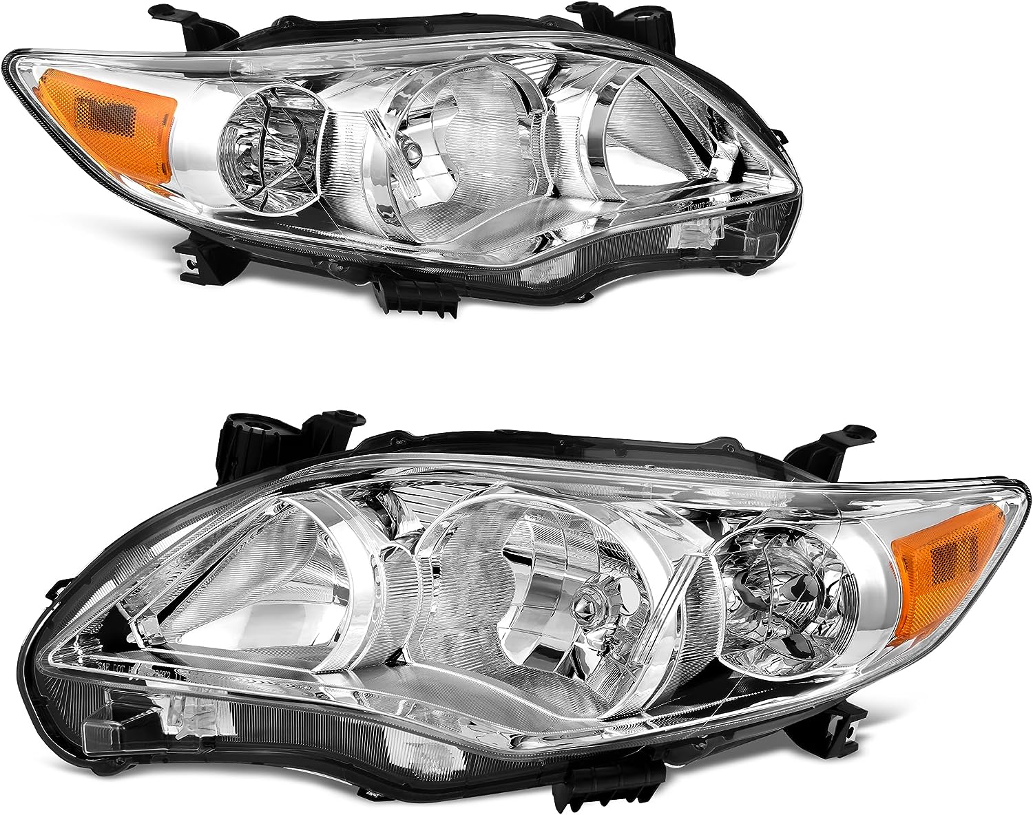 YITAMOTOR Headlights Assembly Compatible with 2011 2012 2013 Toyota Corolla Headlamp Chrome Housing Clear Lens Amber Reflector