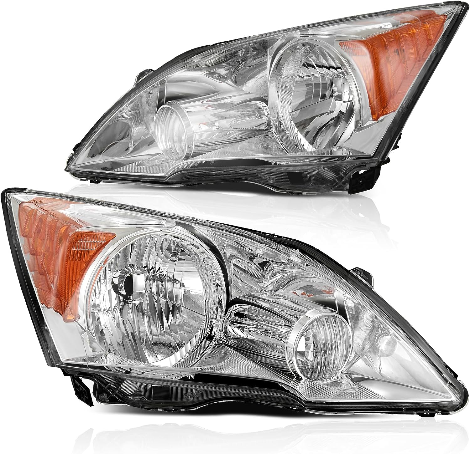 YITAMOTOR For 2007-2011 Honda CRV CR-V Chrome Headlight Replacement Amber Corner Headlamps