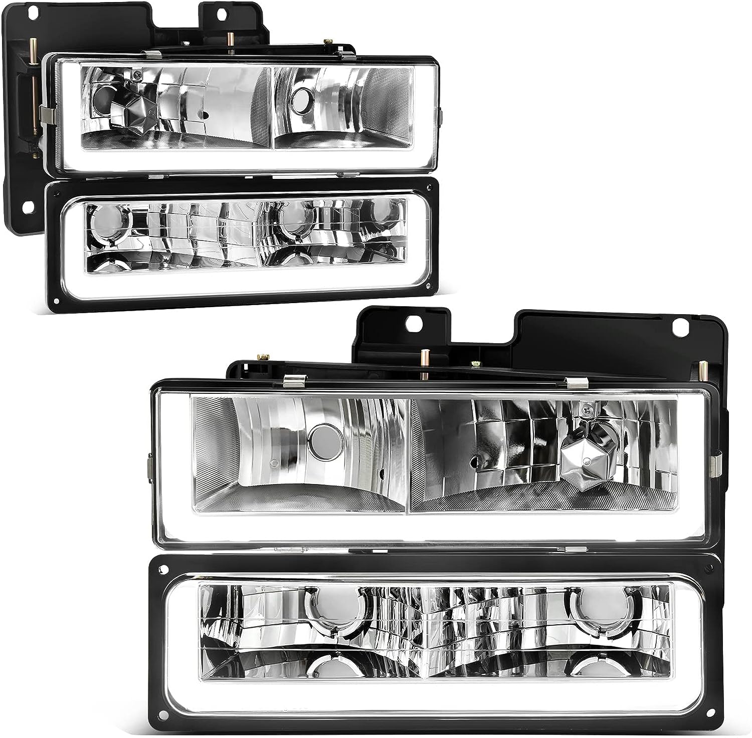 YITAMOTOR LED Headlights Assembly Compatible with 1990-1999 Chevy C/K 1500 2500 3500 / Suburban/Tahoe/GMC Yukon Headlamp w/Daytime Running Light