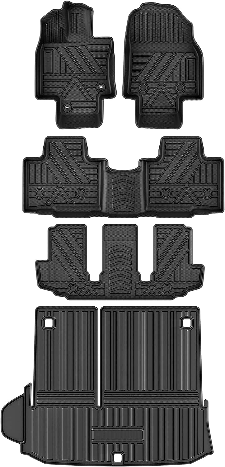 YITAMOTOR Floor Mats Set for 2020-2023 Toyota Highlander 7 Seats, Custom Fit All Weather Black Floor Mats 3 Row & Cargo Liner Mat Set