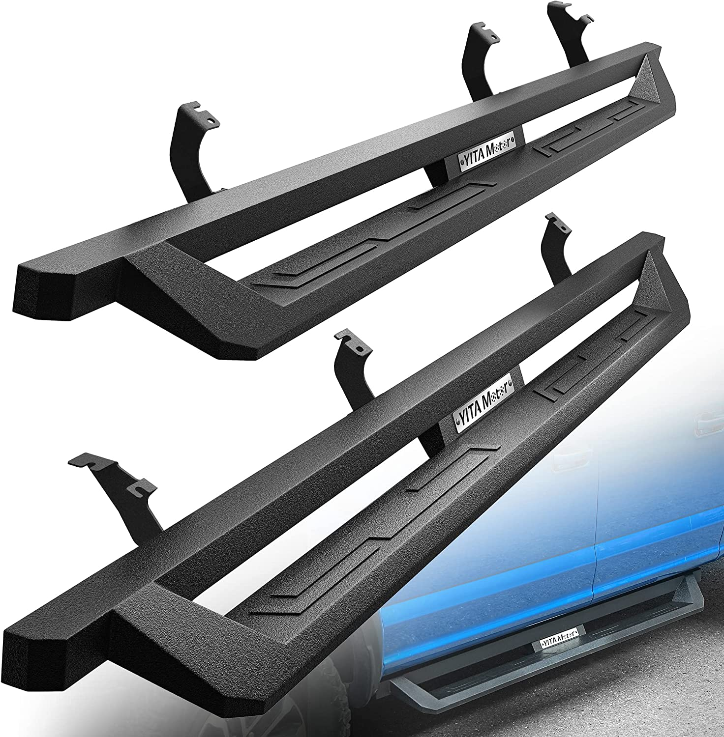 YITAMOTOR 2022-2024 Toyota Tundra Double Cab Drop Running Boards, Black Powder Coated Nerf Bars