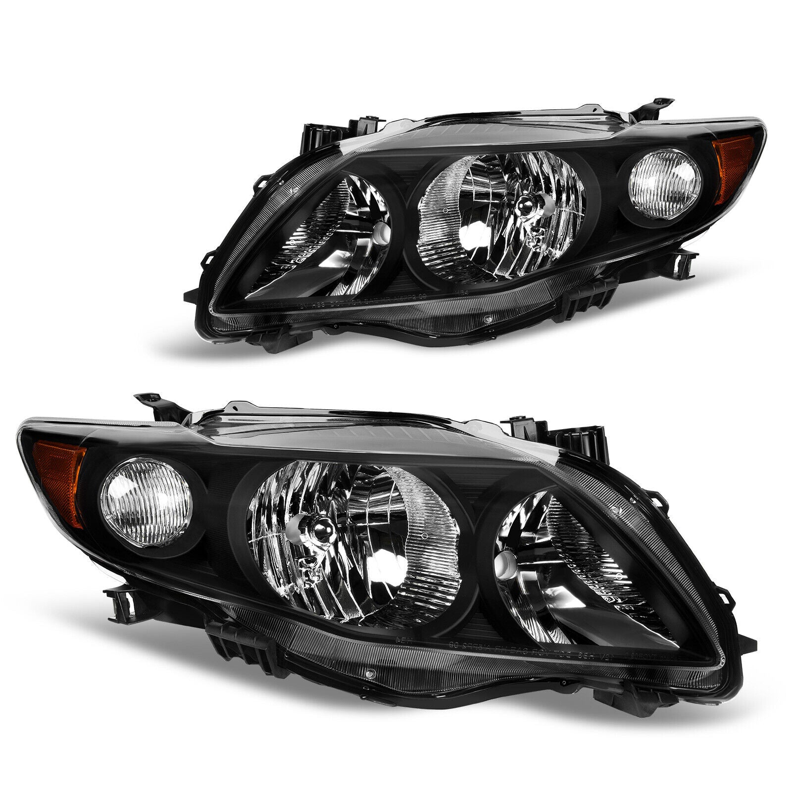 YITAMOTOR Front Headlights For 2009 2010 Toyota Corolla Black Amber Side Headlamp Pair Set